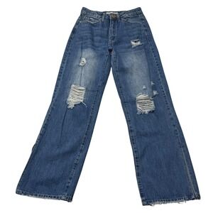 YMI Womens Jeans USA Distressed Wide Leg Side Slit Denim Jeans Size 5/27